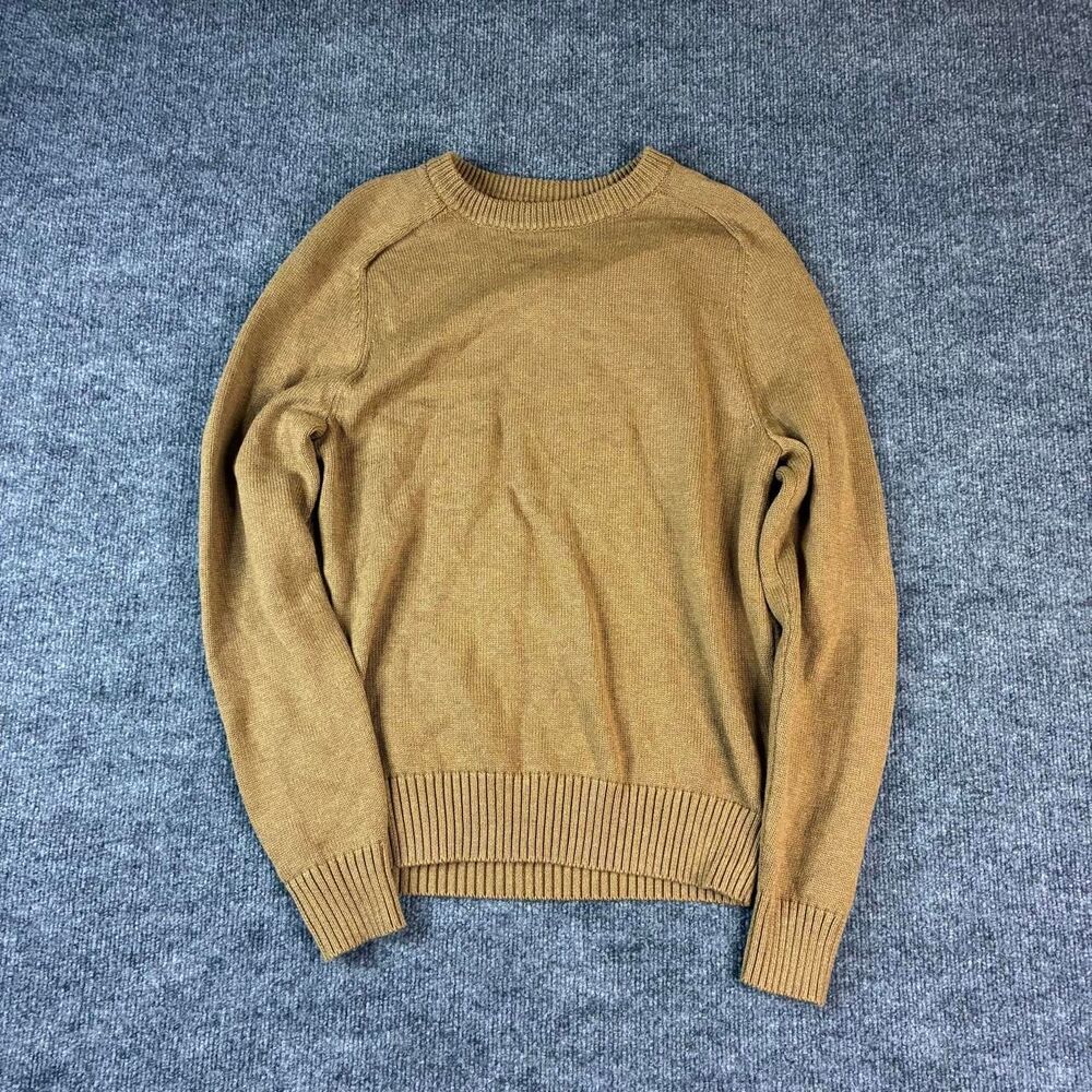 J.Crew Hori Crewneck Sweater Mens Small Brown Tan Cotton Knit Raglan Sleeve